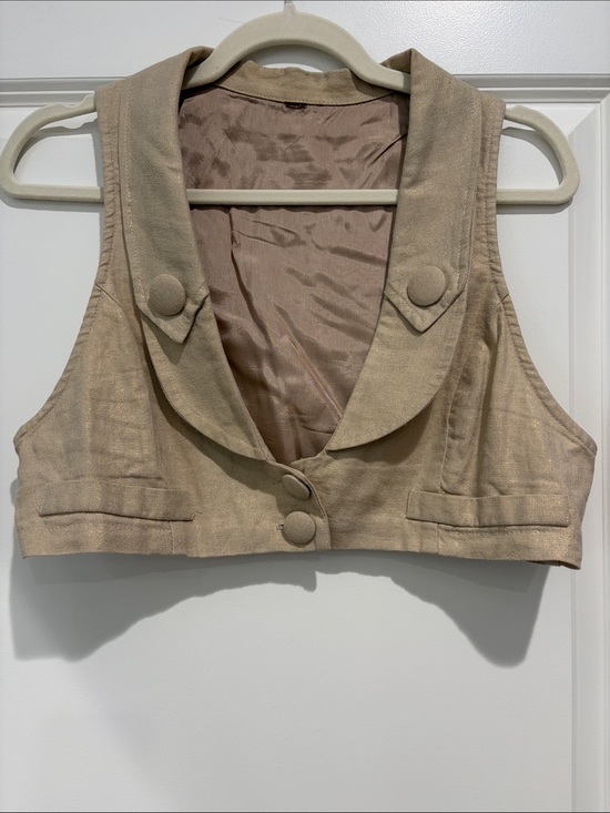 Jackets & Blazers - Womens Beige Linen Blend Cropped Y2K Vest, Large